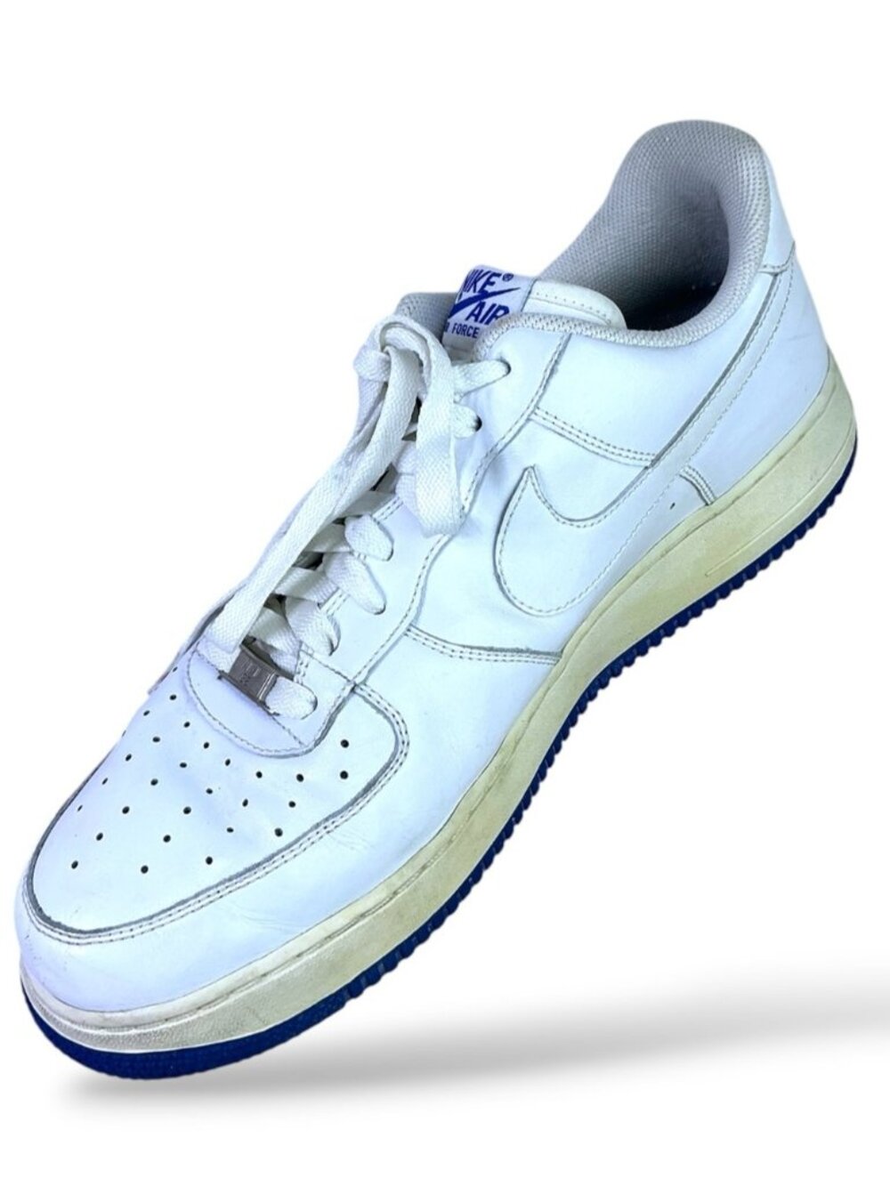 Nike Air Force 1 sneakers Vintage 2008 Leather Low Top white blue Men Size 12 - Picture 3 of 16